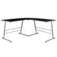 Black Top/Silver Frame |#| L-Shaped Corner Gaming Desk with Black Tempered Glass Top & Silver Steel Frame