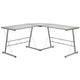 Clear Top/Silver Frame |#| L-Shaped Corner Gaming Desk with Clear Tempered Glass Top & Silver Steel Frame