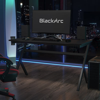 BlackArc Midnight Dawn Gaming Desk Featuring Detachable Cupholder/Headphone Hook, Two Cable Management Holes & Removable Mousepad Top - View 2