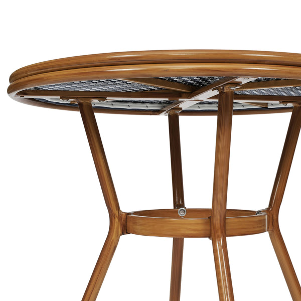 Navy & White Rattan/Natural Frame |#| Indoor/Outdoor Commercial Bistro Set with Table and 4 Chairs in Navy/Wht