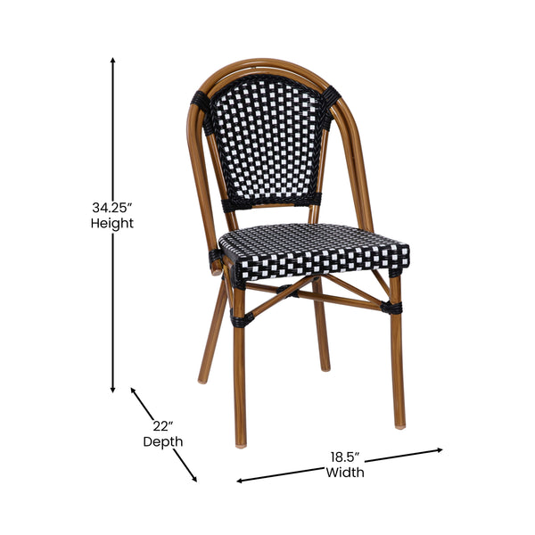 Black & White Rattan/Natural Frame |#| Indoor/Outdoor Commercial Bistro Set with Table and 4 Chairs in Blk/Wht