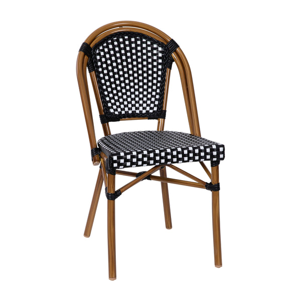 Black & White Rattan/Natural Frame |#| Indoor/Outdoor Commercial Bistro Set with Table and 4 Chairs in Blk/Wht
