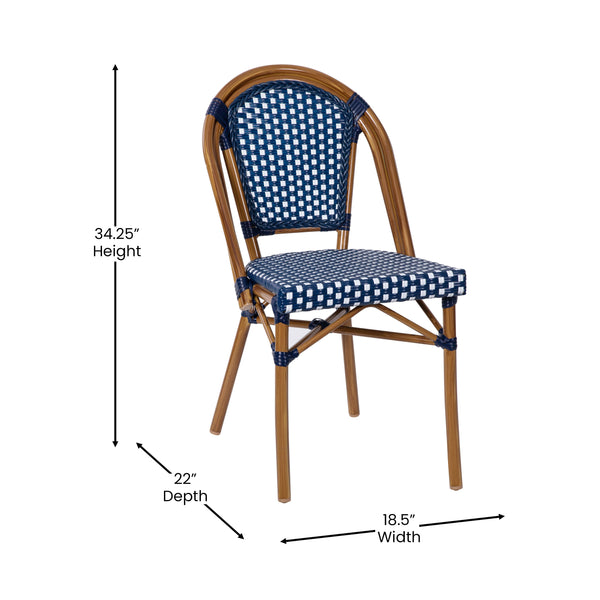 Navy & White Rattan/Natural Frame |#| Indoor/Outdoor Commercial Bistro Set with Table and 4 Chairs in Navy/Wht