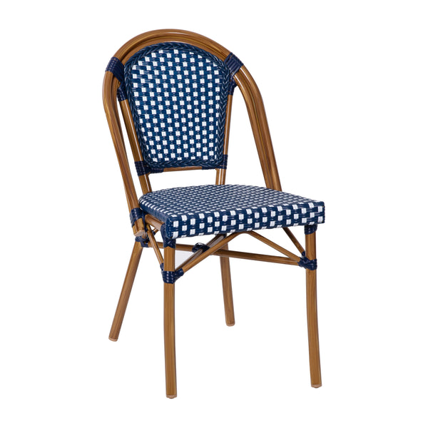 Navy & White Rattan/Natural Frame |#| Indoor/Outdoor Commercial Bistro Set with Table and 4 Chairs in Navy/Wht