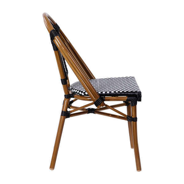 Black & White/Natural Frame |#| All-Weather Commercial Paris Chair with Bamboo Print Aluminum Frame-Black/White
