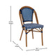 Navy & White/Natural Frame |#| All-Weather Commercial Paris Chair with Bamboo Print Aluminum Frame-Navy/White