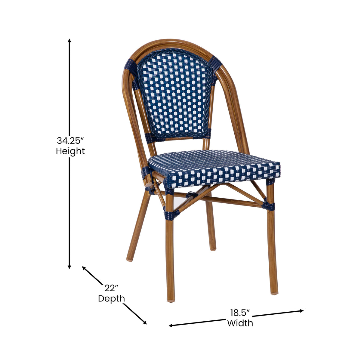 Navy & White/Natural Frame |#| All-Weather Commercial Paris Chair with Bamboo Print Aluminum Frame-Navy/White