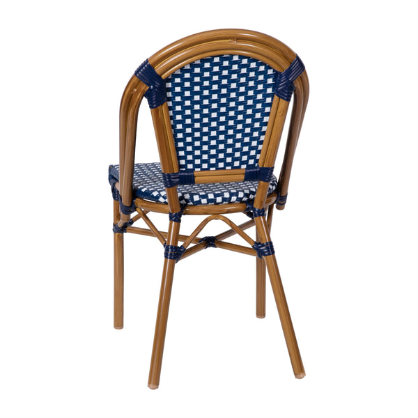 Navy & White/Natural Frame |#| All-Weather Commercial Paris Chair with Bamboo Print Aluminum Frame-Navy/White