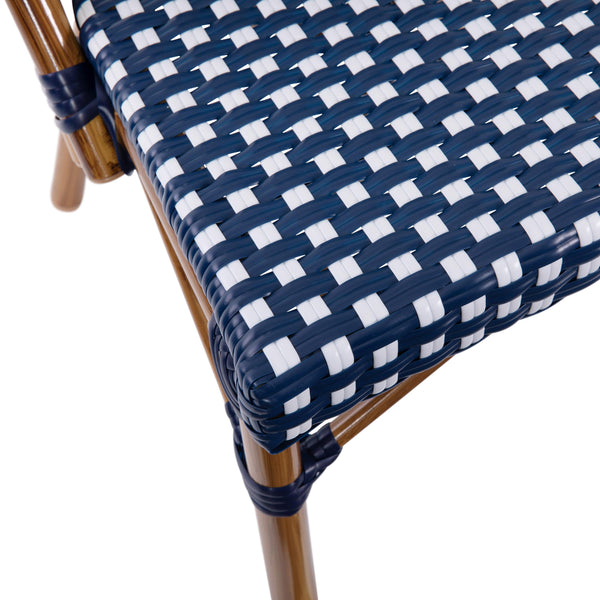 Navy & White/Natural Frame |#| All-Weather Commercial Paris Chair with Bamboo Print Aluminum Frame-Navy/White