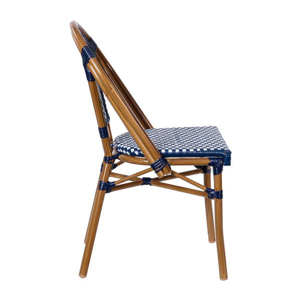 Navy & White/Natural Frame |#| All-Weather Commercial Paris Chair with Bamboo Print Aluminum Frame-Navy/White