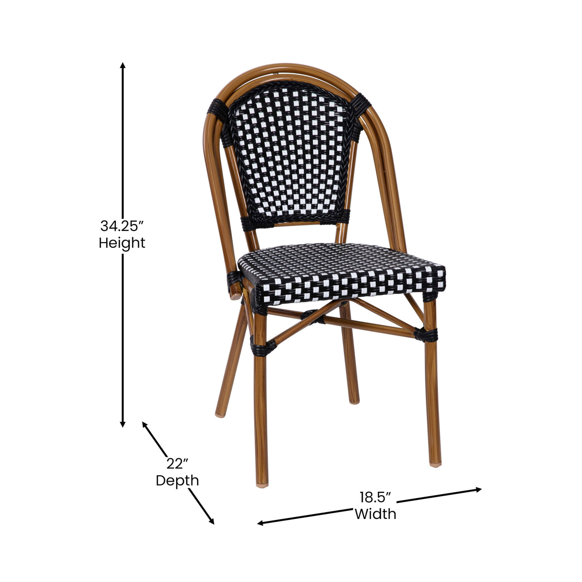 Black & White/Natural Frame |#| All-Weather Commercial Paris Chair with Bamboo Print Aluminum Frame-Black/White