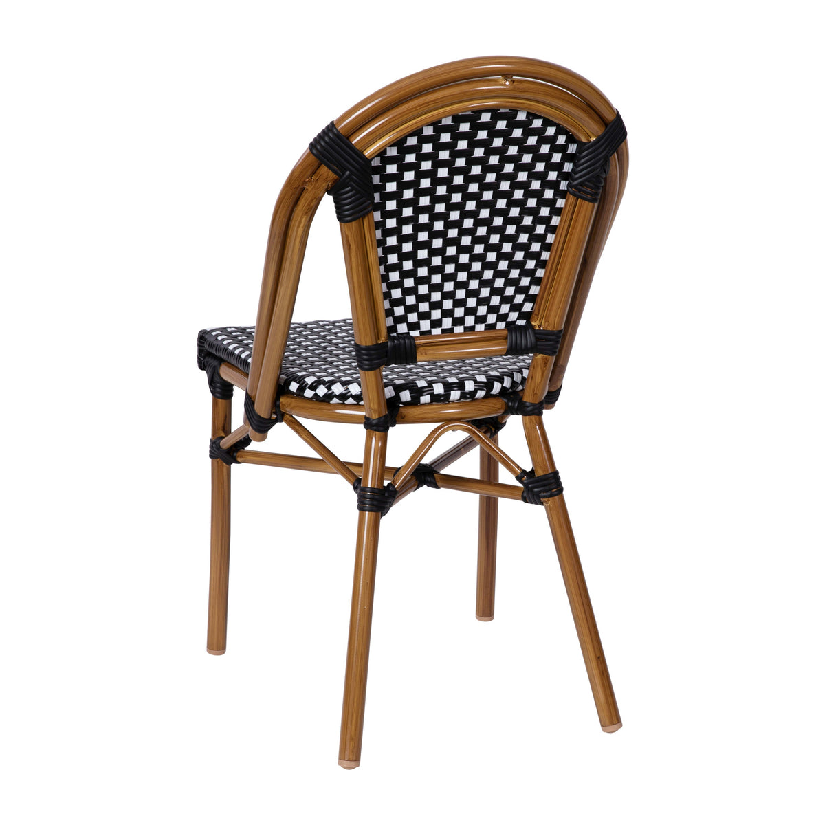 Black & White/Natural Frame |#| All-Weather Commercial Paris Chair with Bamboo Print Aluminum Frame-Black/White