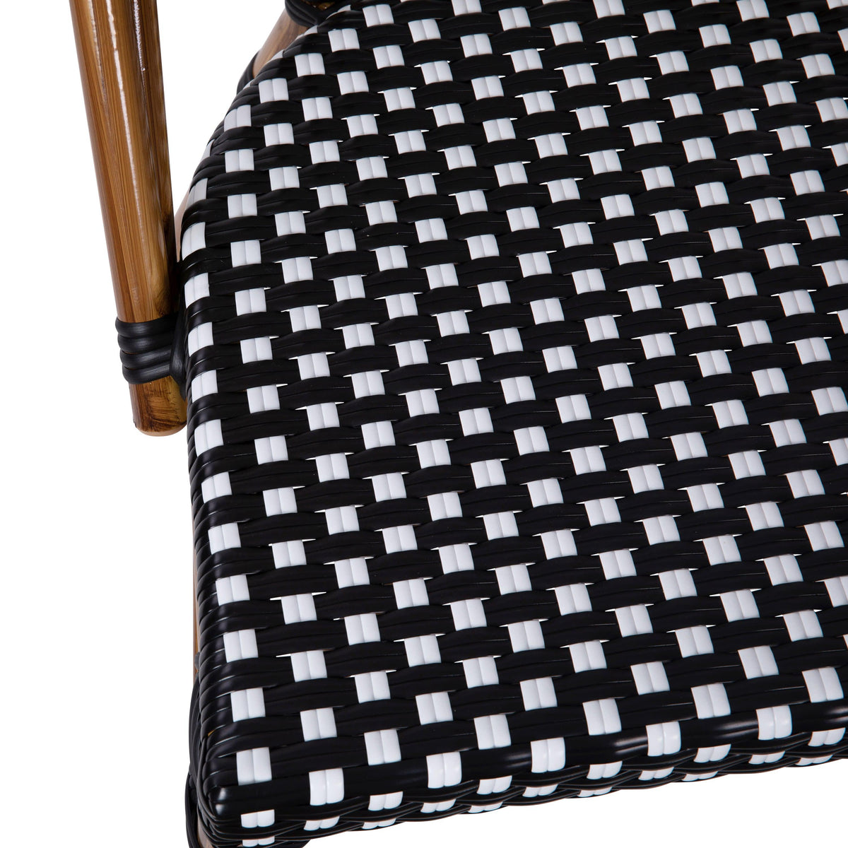 Black & White/Natural Frame |#| All-Weather Commercial Paris Chair with Bamboo Print Aluminum Frame-Black/White