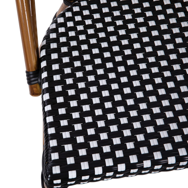 Black & White/Natural Frame |#| All-Weather Commercial Paris Chair with Bamboo Print Aluminum Frame-Black/White