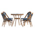 Bordeaux Indoor/Outdoor Commercial French Bistro 31.5" Table, PE Rattan, Glass Top with 4 Stack Chairs