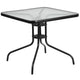 Brown |#| 5 Piece Patio Dining Set - 31.5inch Square Glass Table, 4 Brown Flex Stack Chairs