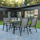 Gray |#| 5 Piece Patio Dining Set - 55" Glass Patio Table, 4 Gray Flex Stack Chairs