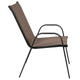Brown |#| 5 Piece Patio Dining Set - 55" Glass Patio Table, 4 Brown Flex Stack Chairs