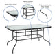 Black |#| 5 Piece Patio Dining Set - 55" Glass Patio Table, 4 Black Flex Stack Chairs