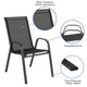Black |#| 5 Piece Patio Dining Set - 55" Glass Patio Table, 4 Black Flex Stack Chairs