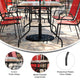Red |#| 5 Piece Patio Dining Set - 55" Glass Patio Table, 4 Red Flex Stack Chairs