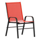 Red |#| 5 Piece Patio Dining Set - 55" Glass Patio Table, 4 Red Flex Stack Chairs