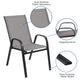 Gray |#| 5 Piece Patio Dining Set - 55" Glass Patio Table, 4 Gray Flex Stack Chairs