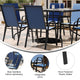 Navy |#| 5 Piece Patio Dining Set - 55" Glass Patio Table, 4 Navy Flex Stack Chairs