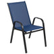 Navy |#| 5 Piece Patio Dining Set - 55" Glass Patio Table, 4 Navy Flex Stack Chairs