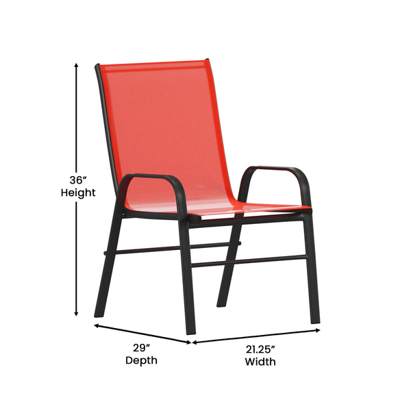 Red |#| Commercial 7 Pc Outdoor Patio Dining Set with Glass Table and 6 Chairs - Red