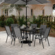 Gray |#| Commercial 7 Pc Outdoor Patio Dining Set with Glass Table and 6 Chairs - Gray