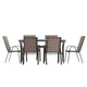 Brown |#| Commercial 7 Pc Outdoor Patio Dining Set with Glass Table and 6 Chairs - Brown