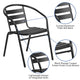 7 Piece Patio Dining Set - 55inch Glass Patio Table, 6 Black Aluminum Stack Chairs