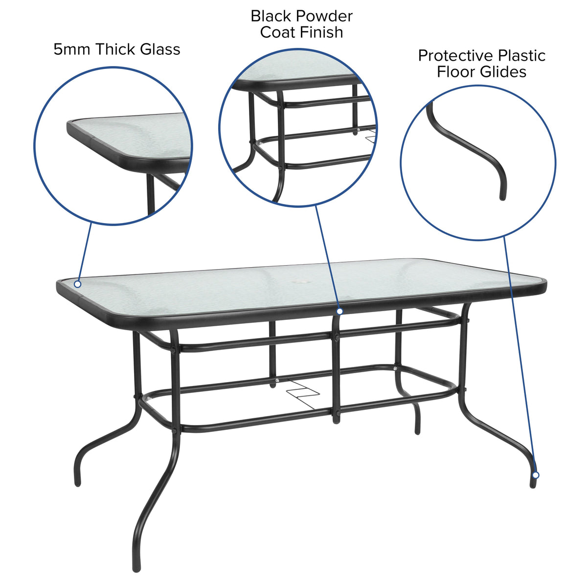 Gray |#| 7 Piece Patio Dining Set - 55" Glass Patio Table, 6 Gray Flex Stack Chairs