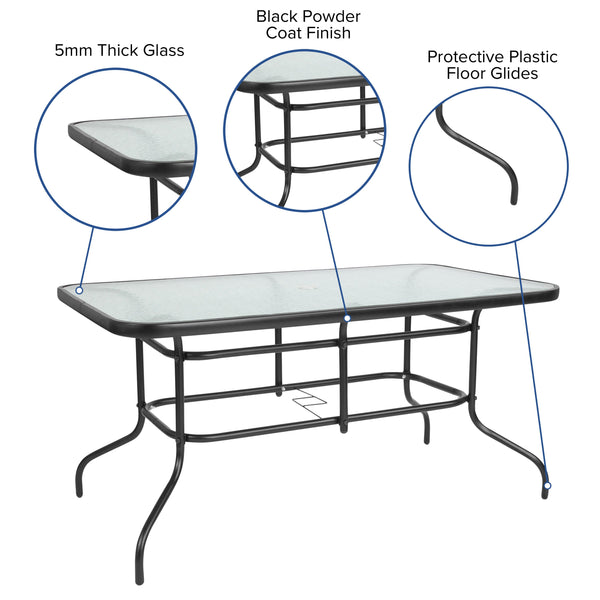 Gray |#| 7 Piece Patio Dining Set - 55" Glass Patio Table, 6 Gray Flex Stack Chairs