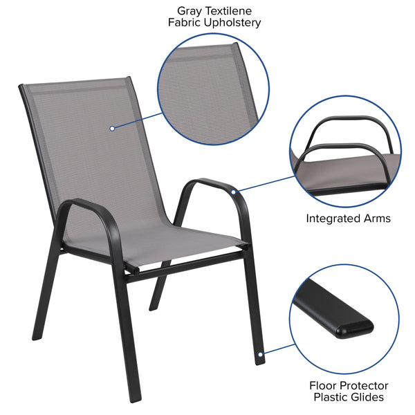 Gray |#| 7 Piece Patio Dining Set - 55" Glass Patio Table, 6 Gray Flex Stack Chairs