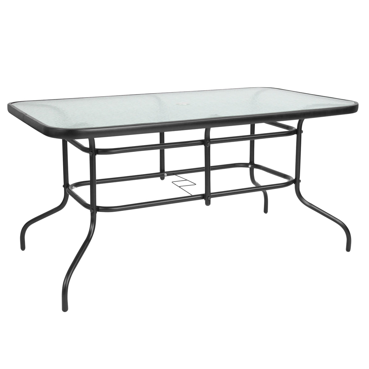 Red |#| 7 Piece Patio Dining Set - 55" Glass Patio Table, 6 Red Flex Stack Chairs