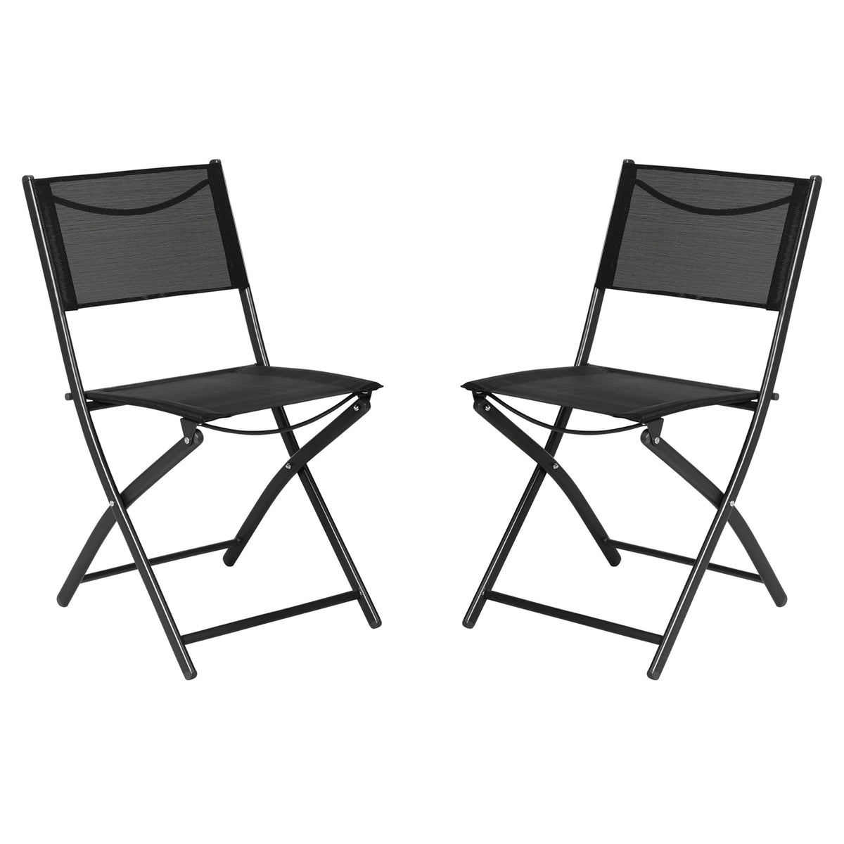 Black |#| 2 Pack Commercial Outdoor Flex Comfort Folding Chair with Metal Frame in Black