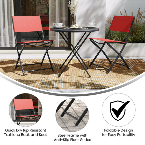 Red |#| 2 Pack Commercial Outdoor Flex Comfort Folding Chair with Metal Frame in Red