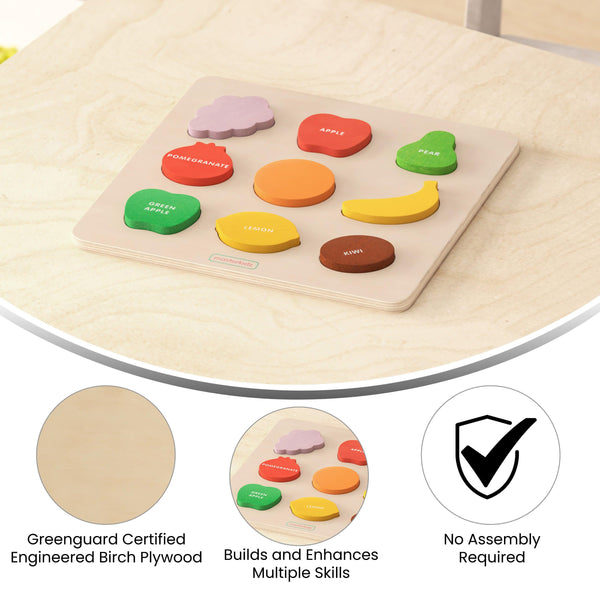 Commercial Grade STEM Fruit Shapes Wooden Puzzle Board - Natural/Multicolor