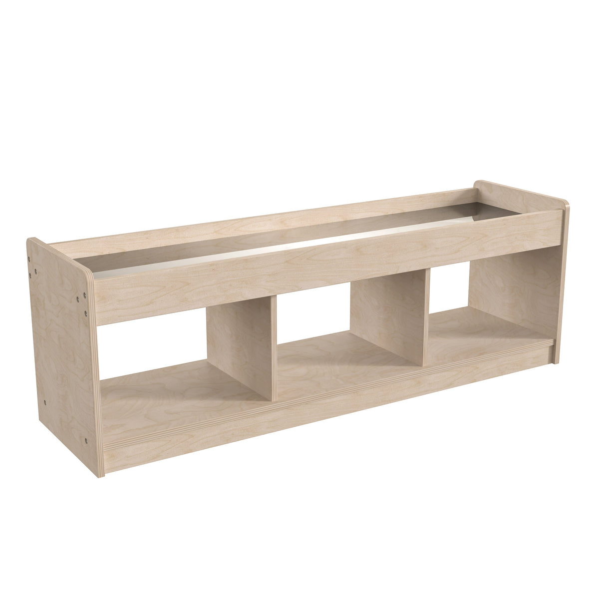 Commercial Grade Natural Wooden 3 Section Classroom Shelf Unit with Mirrored Top