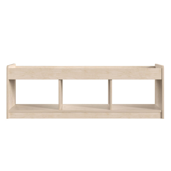 Commercial Grade Natural Wooden 3 Section Classroom Shelf Unit with Mirrored Top