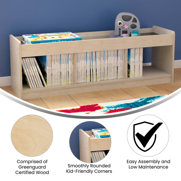 Commercial Grade Natural Wooden 3 Section Classroom Shelf Unit with Mirrored Top