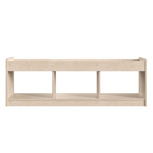 Commercial Grade Natural Wooden 3 Section Classroom Shelf Unit with Mirrored Top