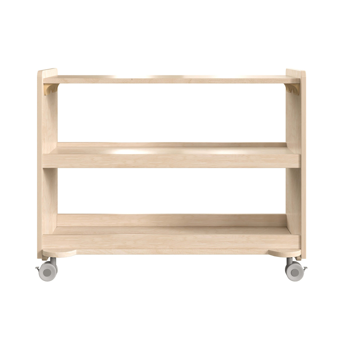 Commercial Grade Natural Finish Wooden Classroom 3 Shelf Mobile Storage Cart