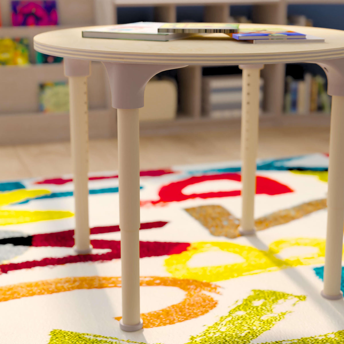 Commercial Grade Adjustable Height Round Wooden Classroom Table - Beech