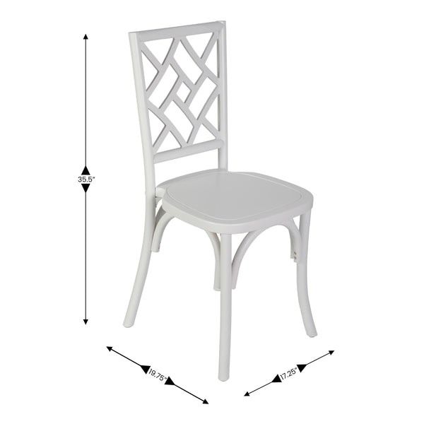 White |#| Commercial Solid Wood Stackable Dining Chair with Intricate Back Detail in White