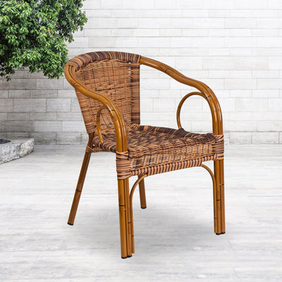 Cadiz Series Rattan Restaurant Patio Chair with Bamboo-Aluminum Frame