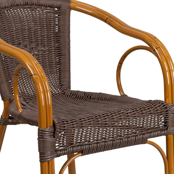 Dark Brown Rattan/Red Bamboo-Aluminum Frame |#| Dark Brown Rattan Restaurant Patio Chair with Red Bamboo-Aluminum Frame