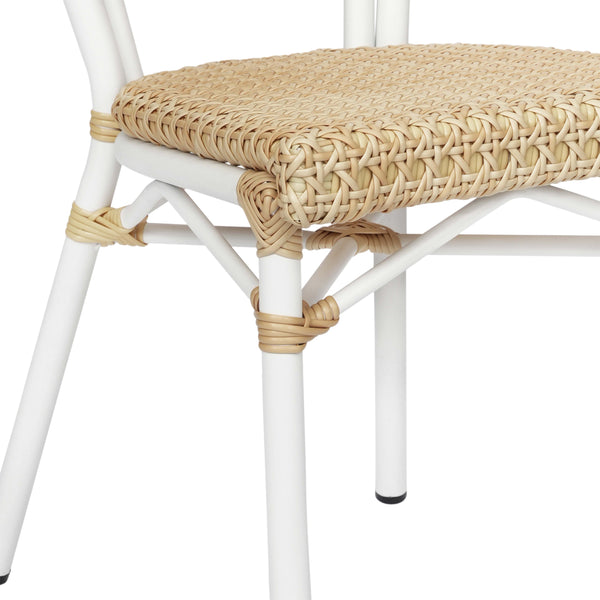 Natural/White Frame |#| All-Weather Commercial Paris Chair with White Metal Frame-Natural